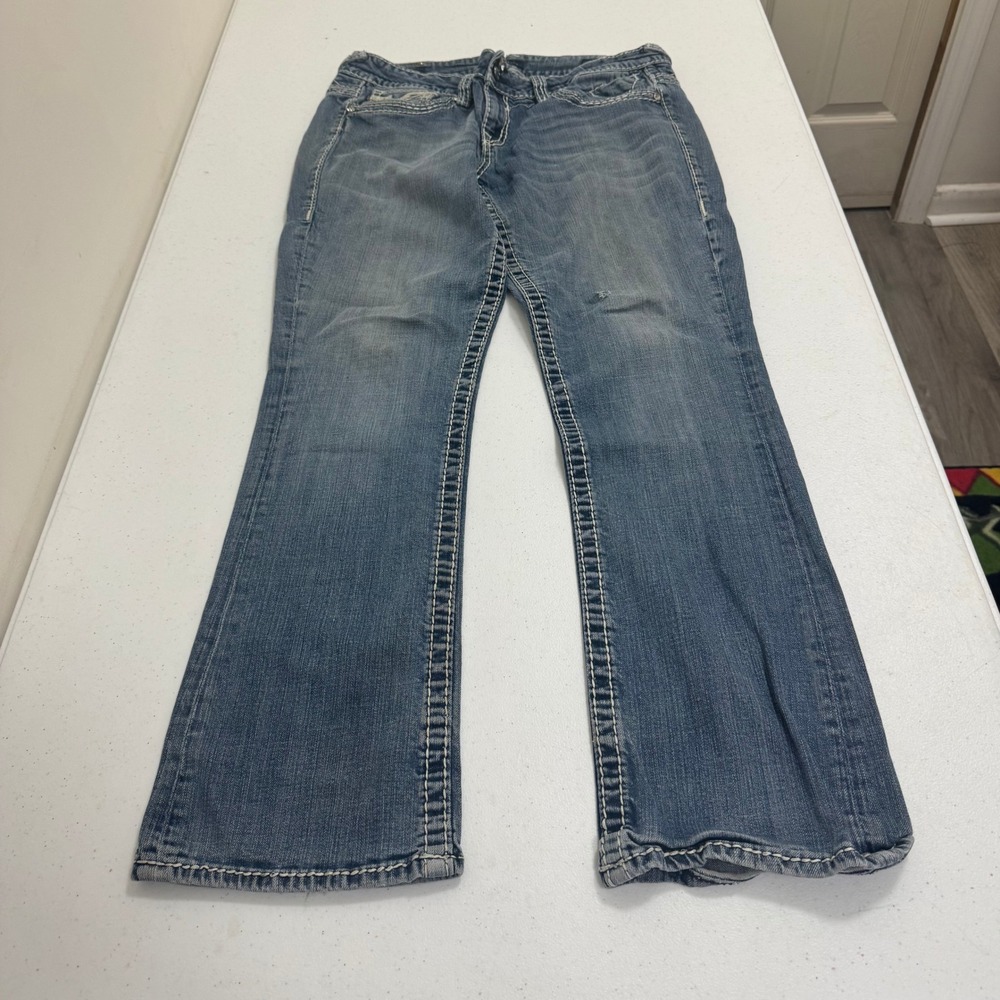 Vigoss The Dallas Slim Boot Jeans Medium Wash Embellished Thick Stitch 31x31